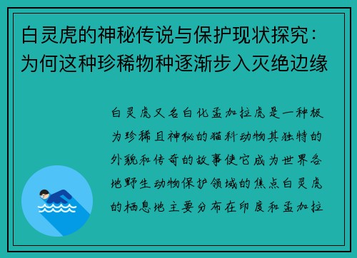 白灵虎的神秘传说与保护现状探究:为何这种珍稀物种逐渐步入灭绝边缘 白灵虎的神秘传说与保护现状探究:为何这种珍稀物种逐渐步入灭绝边缘